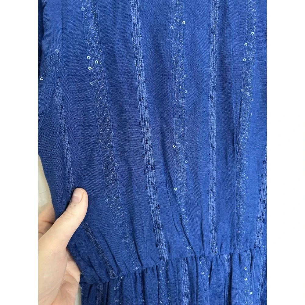 Soft Surroundings Kara Shimmer Tiered Maxi Dress M NWT Blue Peasant Resort Beach